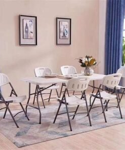 Plastic Folding Table Fold-in-Half Metallic Frame Portable Multi-purpose Carry Handle 6-8 Persons Dining Living Office Camp Picnic Beach Furniture 75*180*75cm - Image 3