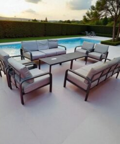 Alternative view of 10-Seater Aluminium Outdoor Sofa Set with 2 Tables – Charcoal Grey Frame with Thick Grey Cushions