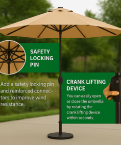 Velcro Round Outdoor Umbrella with Rotating Handle UV-Resistant Canopy for Patio & Garden Valet Parking - Image 5