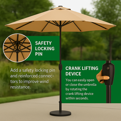 Velcro Round Outdoor Umbrella with Rotating Handle UV-Resistant Canopy for Patio & Garden Valet Parking - Image 5