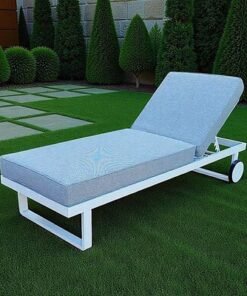 Alternative view of Modern White Aluminium Outdoor Sun Lounger with Wheels – Light Grey Cushions , 2x Sunbeds