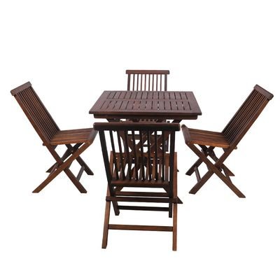 Patio Bistro 4 Chair 1 Table Set - Folding Outdoor Wood Chair And Table Set Folding Dining Table Set For Garden Furniture - Image 3