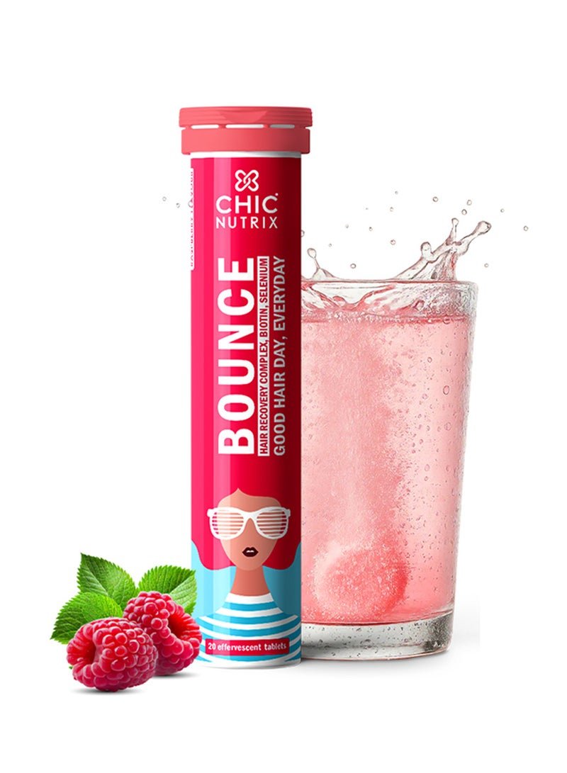 CHICNUTRIX Bounce - Biotin and Keratin Booster for Hair Growth & Hair fall Control - 20 Effervescent Tablets, Raspberry Flavour