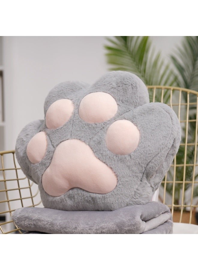 CityRiya-Long Travel Blanket and Pillow, 3 in 1 Cat Paw Blanket Pillow for Car, Plush Blanket + Cat Paw Throw Pillow + Hand Muff, Foldable Zipper Airplane Blankets Set, Soft Sofa Cushion Pillows (Grey)