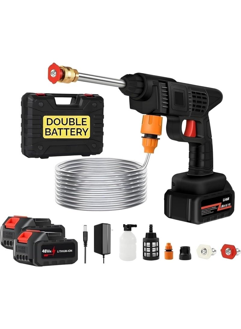 DubaiGallery 48V Battery-Powered Portable Pressure Washer, Car Wash Water Gun with 5 Nozzle Heads, Foam Container & Hose