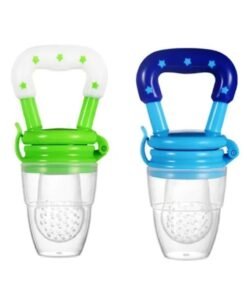 Dark Horse Baby Fresh Fruit & Food Feeding Teether (2 Pack), Food Grade, BPA-Free, Ultra-Soft Silicone Pouches (Blue/Green Stars)