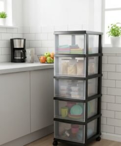 Alternative view of Marcolo 5-Layer Black Plastic Storage Drawers Cabinet with Wheels – Multi-Purpose Organizer with 5 Spacious Pull-Out Drawers – Durable Storage Unit for Clothes, Toys, Office & Home