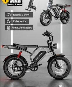 Wind Horse V8 PRO Electric Bike – 750W Gear Hub Motor, 48V 16.6AH Battery, 50KM/H Speed, 45KM Range, 20-Inch Fat Tires, Dual Suspension, Shimano 7-Speed, Carbon Alloy Frame, Dual Disc Brakes