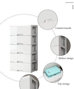 Alternative view of DUNISO 5 Drawers Storage Cabinet Drawer Plastic Containers Box, Portable Drawer Cart Storage Organizer with Wheels, Mobile File Cabinet, Bedside Cupboard, Multifunctional Storage Bin for Office, Wide Slit Cabinet Drawer Unit Multipurpose Mix Drawers for Kitchen Bedroom Bathroom and Living Room