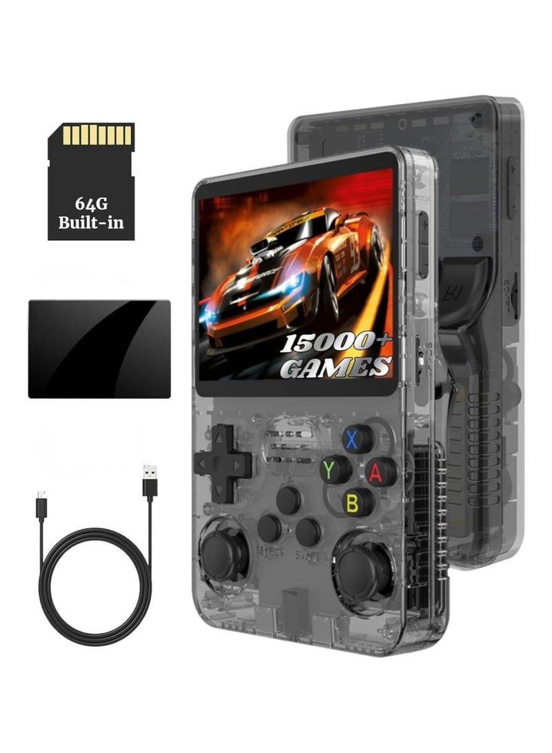 Sunshine Trade World Pocket Retro Gaming Console R36S – 3.5″ IPS HD Screen, 1GB RAM, 64GB Storage, 20+ Emulators & 6‑Hour Battery – Portable Linux Handheld for Classic Games | Black