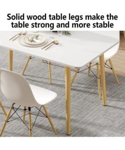 Alternative view of Dining Table Modern Leisure Coffee Table Wooden Legs MDF White Table Top，Square Solid Wood Dining Table, Modern Breakfast Table Desk Kitchen Living Office Furniture （120×60×73CM）
