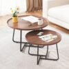 XiuWoo Coffee Table Set of 2, Wood Round End Table Side Tables, Nesting Table Modern Side Table,Medium Density Fiberboard and Metal Frame,Sturdy and Easy Assemblyfor Living Room Bedroom Office Balcony Yard,Walnut 50CM+70CM