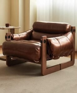 Kutis 1-Piece Lazy Sofa Chair Sofa Lounger High Back Sofa Chair For Adults And Children Wood/ PU Leather Brown 70x90x70 cm