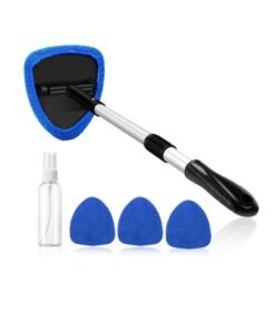 Windshield Cleaner, Car Windshield Cleaning Tool Inside with 4 Reusable and Washable Microfiber Pads and Extendable Handle Auto Glass Wiper Kit, Blue