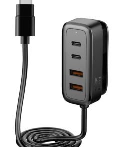 Brave 60W Universal Car Charger Fast Charging USB-C – Power Hub Multi-Charger with 2 USB-C & 2 USB-A Ports, Smart Power Distribution, 1.5m Type-C Cable, Compatible with iPhone Air, iPhone 17 / 17 Pro / 17 Pro Max / 16 / 15 / 14 / 13 Series, iPad Pro, MacBook Pro / Air, Samsung Galaxy S25 / S24 / S23, Xiaomi, OnePlus, Huawei, Google Pixel & More
