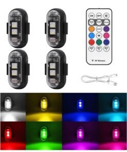 4PCS Wireless LED Strobe Lights with Remote Control, 8 Colors USB Charing Waterproof Anti-Collision Led Emergency Warning Lights for Car Motorcycle Drone Aircraft Bike