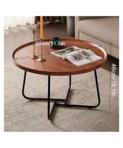 Alternative view of XiuWoo Round Coffee Table with Metal Frame, Modern Wood Raised Edge Table, Durable Easy Assembly Cocktail Table End Table for Living Room Office