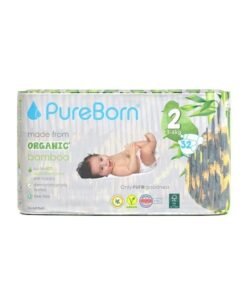 PureBorn Organic Bamboo Size 2 Diapers  3-6Kg 32 Count