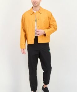 adidas Originals Men Sportswear Fit Embroidered Logo Outdoor Jacket Shirts, Orange - Image 4