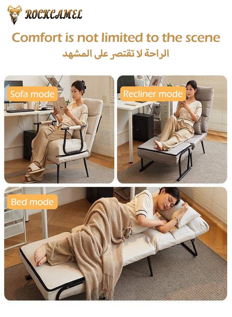 ROCKCAMEL 3 In 1 Folding Sofa Chair With 5-Level Adjustment, Convertible Sofa bed and Leisure Recliner, Skin-Friendly Cat Paw Leather, Suitable For Home And Office, With Pillow, Can Lie Down, Sit Or Sleep, Multifunctional Backrest Sofa Seat 65cm Wide - Image 2
