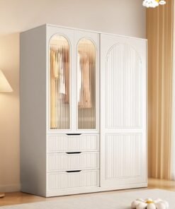 French Cream Style Wardrobe Sliding Door Modern Simple Wardrobe Closet Bedroom Cabinet Storage Cabinet
