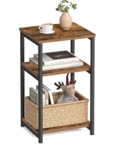 Arabest Side Table, Small End Table, Tall Nightstand for Living Room, Bedroom, Office, Bathroom, Rustic Brown and Classic Black