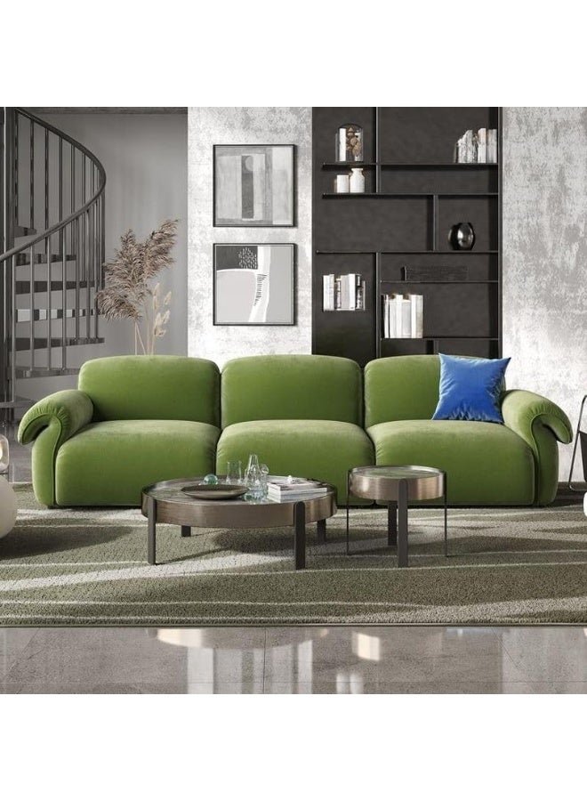 Ripple FURNITURE UAE Homes Modern Flared Arm Sofa, 3-Seater, Lime Green Velvet, Living Room Furniture