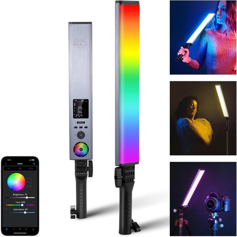 NEEWER BH‑30S RGB Light Wand with Touchable Hue Mixer, App & 2.4 GHz Control, 2500K–10000K, CRI/TLCI 97+, 18 Scene Effects, 4150 mAh Battery