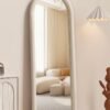 Arabest Arched Full Length Mirror, Free Standing Floor Velvet Frame Mirror for Leaning or Hanging, Soft Touch Bedroom & Living Room Decor, Cream White