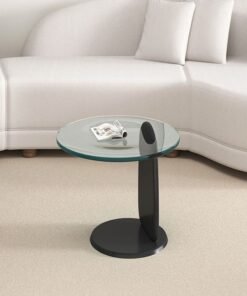 fashionhome Multipurpose Use Stylish Mid Century Luxury Round Edges Tempered Glass and Premium Wood Coffee Table Side Table for Bedroom Offices Leisure Area 50x41 Centimeter