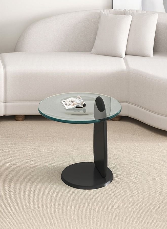 fashionhome Multipurpose Use Stylish Mid Century Luxury Round Edges Tempered Glass and Premium Wood Coffee Table Side Table for Bedroom Offices Leisure Area 50x41 Centimeter