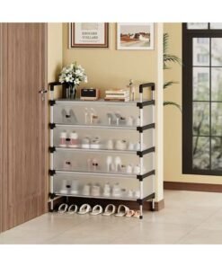 5-Tier Shoe Cabinet, Easy To Assemble, Suitable For Closets, Hallways, Bedroom Entrances, Metal Storage Shoe Rack, 66*29*94cm