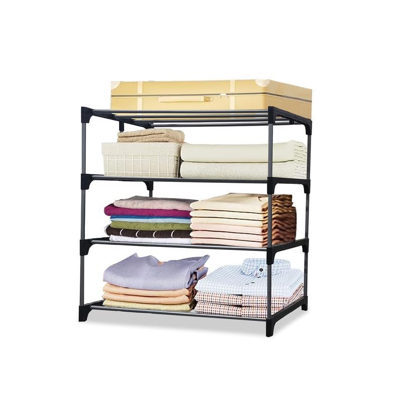 RAXON WORLD 4 Tiers Collapsible Open Clothes Organzier Wardrobes for Anywhere Use-Blue (DIY)