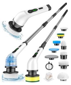 Cordless Electric Spin Scrubber with 7 Replaceable Drill Brush Heads, 54in Adjustable Handle High-Rate Battery with Type-C fast charger for Bathroom, Kitchen, Floor, Tile Cleaning