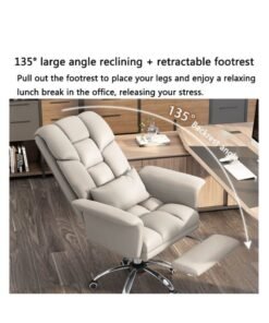 Arabest Ergonomic Office Chair with Footrest Backrest PU Leather, Executive Chair High Back Adjustable Home Desk Chair Swivel Computer Chair Gaming Chair with Lumbar Support 400lbs, White - Image 3