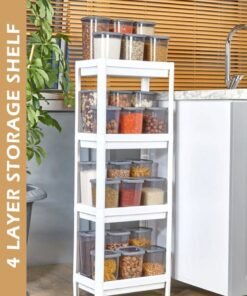 Toshonics 4 Layer Floor Type Plastic Bathroom Kitchen Living Room Storage Shelf White