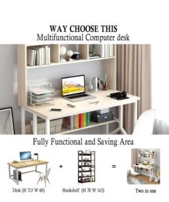 ZUIHAO Writing Study Table with Bookshelf Home Office Computer Desk for PC Laptop 120 L 60 W 141.5 H cm WHITE