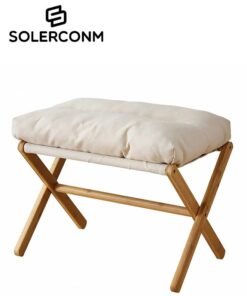 Solerconm Fluffy Ottoman Footrest Stool – Foldable Under-Desk Chair with Removable Cushion, Compact and Comfortable, 54x34x36cm – [Grey/White/Brown]
