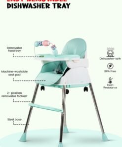BAYBEE 4 In 1 Nora Convertible High Chair For Kids With Adjustable Height And Footrest Baby Toddler Feeding Booster Seat With Tray Safety Belt Kids High Chair For Baby 6 Months To 4 Years Green - Image 3