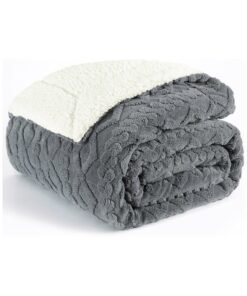 Fabienne Jacquard Sherpa Blanket Super King Size Faux Fur Bed Blanket 220x240cm Flannel Fleece Reversible Blanket Double Size Warm and Plush Throw Blanket Grey