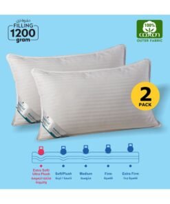 Donetella Cotton Pillow, Hotel Style, 1200 Gms, 2 Pieces, Size 50x75 cm, Cotton, Satin Stripes, Double Edge Stitched Premium Gel Fiber, Soft & Plush Bed Pillow
