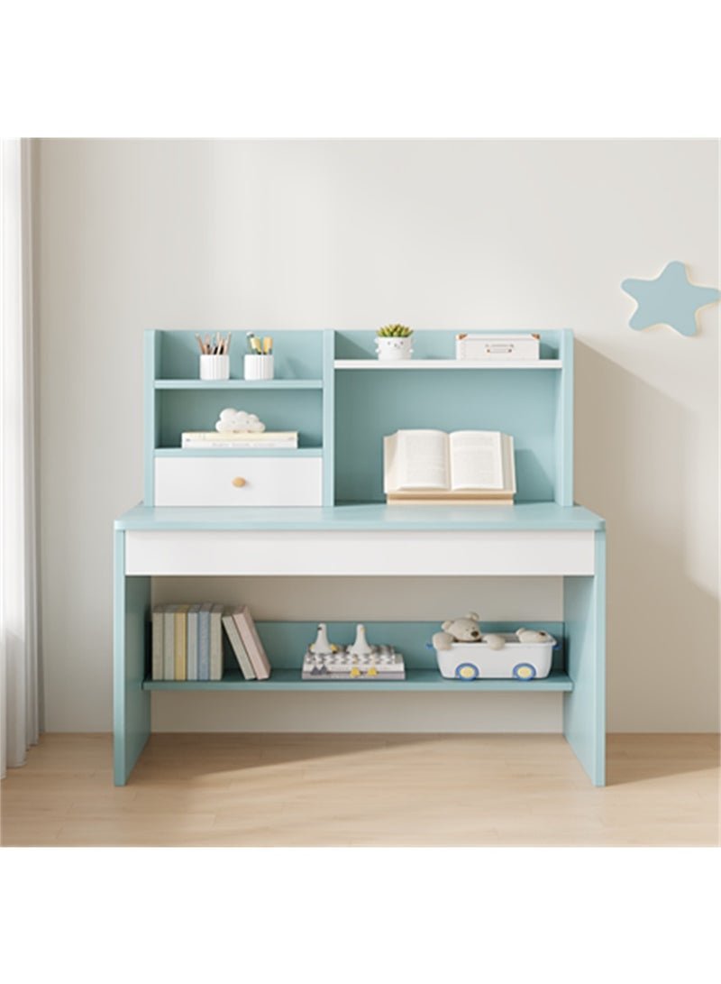 Kids Study Desk, Wooden Students Writting Table with Bookshelf and Storage Cabinet, Computer Table Office Desktop with Documents Storage Shelving Rack for Home Writting Reading and Office PC Notebook Working (Blue, YN118) - Image 3