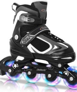 Nattork Blade Roller Skates for Boys with Light Up WheelAdjustable Inline Skates for Big Kids Youth Childrens Outdoor Indoor Ages 612 9 10 11 12 Beginners Black