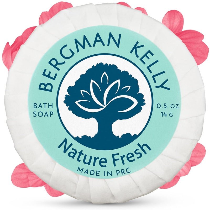 BERGMAN KELLY - Hotel Soap Bars - Nature Fresh, 0.5 oz, 100 PK - Travel Size Luxury Bulk Amenities Bar Soap - Mini Individually Wrapped Round Soap - Small Toiletries for Airbnb, Motel, Guest Bathroom