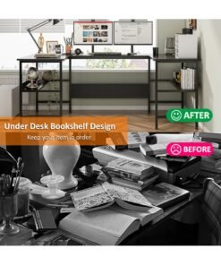 FAMAPY U shaped desk,computer desk with bookshelf layer,large desktop office desk gaming table180*100*75cm - Image 4