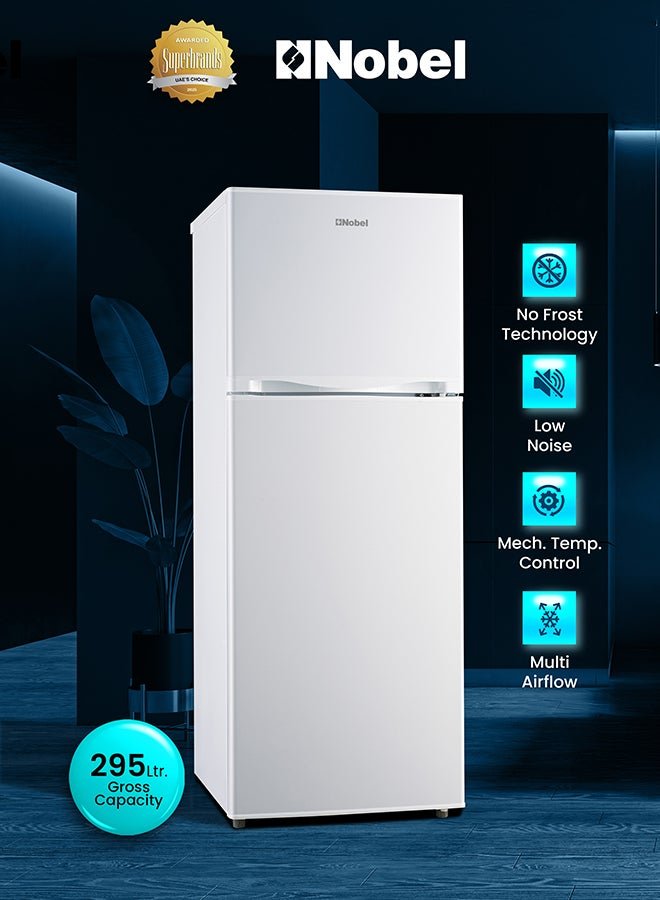 Nobel 295L Double Door Refrigerator with Multi Airflow, NoFrost Cooling, LED Light, Energy Saving – Mechanical Control 1600 W NR295 White