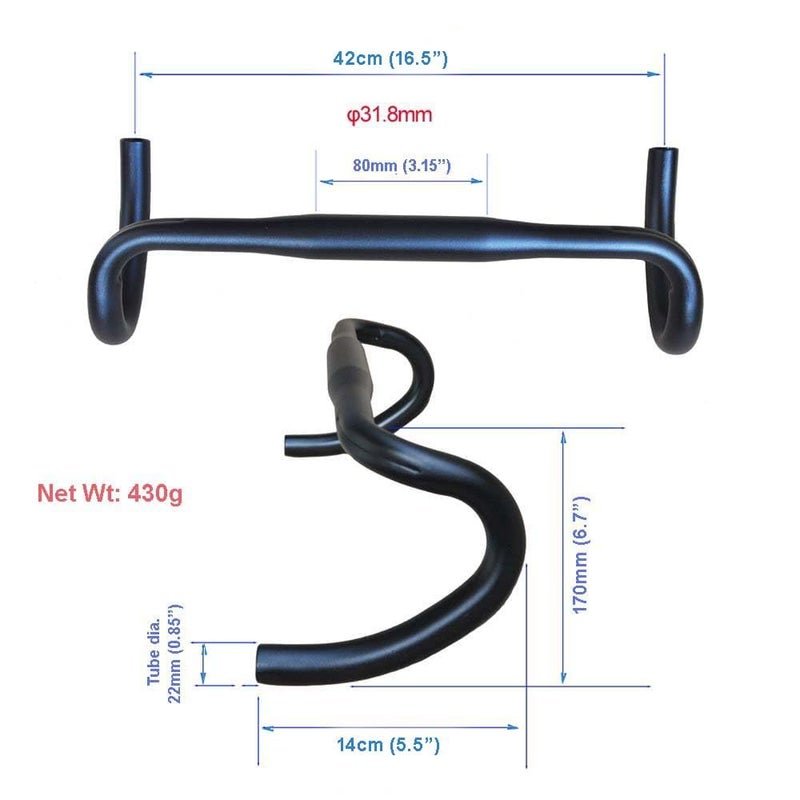 Schrodinger15 60026 Bicycle Cycle Handle Bar Handlebar Drop Bar Aluminium Alloy Fitting dia. 31.8mm, Width: 420mm(16.5"), Net wt: 430g (SMALL) - Image 2