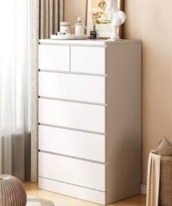 fashionhome Modern 6 Drawer Tall White Dresser Chest of Drawers Organizer Concealed Handle Design Closet 15mm Wood Thickness Storage Cabinet for Living Room Bedroom Hallway 60x40x111 cm