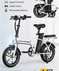 Wind Horse W2A Folding Electric Bike with 350W High Speed Motor, 36V 8AH Battery, 40 KM/H Speed, 35 KM Range, Dual Disk Brakes, Carbon Alloy Frame and 16 Inches Tires, Front Suspension Fort, Portable Electric Bike with Dual Seat