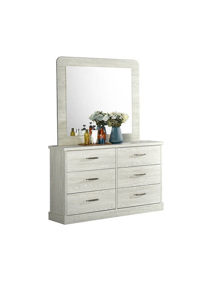 DANUBE HOME Zirco 6 Drawer Dresser With Mirror Durable Vanity Table Dressing Makeup Desk With Storage Modern Design Bedroom Furniture L 120x39x183.4 Cm White Oak